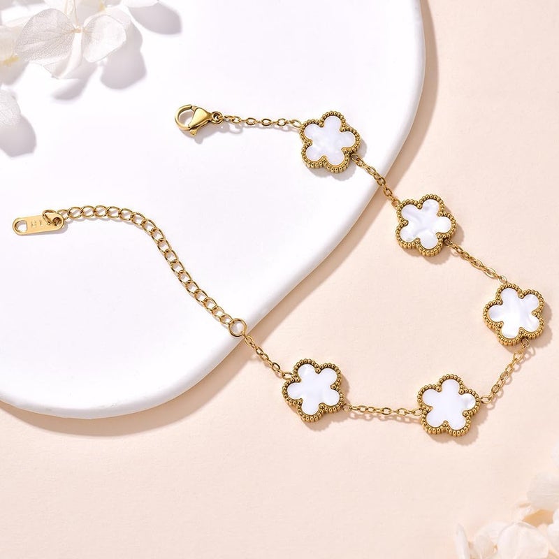FLY FEI 18K Gold-Plated Four Leaf Clover Bracelet for Women,Adjustable lucky Bracelet Set Jewelry Gift-Hypoallergenic Charm for Birthdays, Wellness & Daily Wear - Image 4
